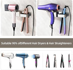 Hair Dryer and Straightener Holder, Upgraded Hair Straightener Holder with Cable Hook, Stainless Steel Universal Hairdryer Holder Wall Mounted Waterproof for Bathroom Space-Saving Silver PTALSEAW