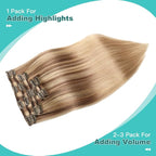 SURNEL Clip in Hair Extensions Balayage Golden Brown to Honey Blonde Clip in Hair Extensions Real Human Hair 22 Inch 6pcs 120g(#10/27/27,22'')