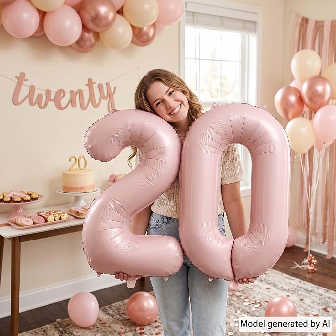 Blush Pink Number 20 Balloon 40 Inch, Foil Digits Festive Party Supplies | Chic - Image 2