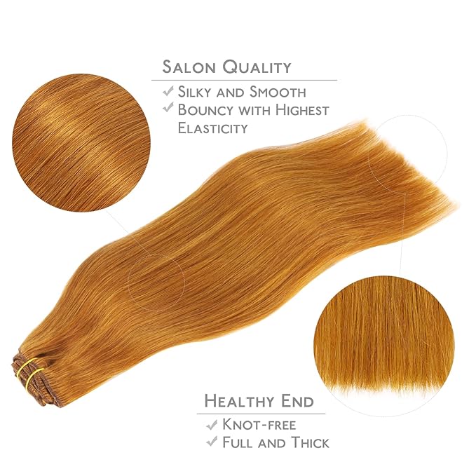 WENNALIFE Clip in Hair Extensions Real Human Hair, 14 Inch 150g 9pcs Human Hair Extensions Clip In, Auburn Ginger Hair Extensions Clip In Real Hair Coloured Remy Human Hair Extensions