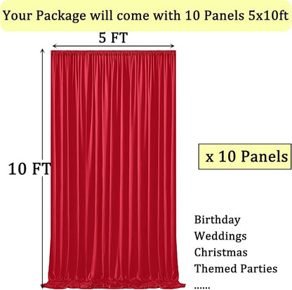 50ft x 10ft Wrinkle Free Red Backdrop Curtains - Image 3