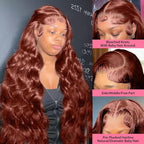 200% Density Reddish Brown Colored Human Hair Lace Front Wigs 13x4 Glueless Wigs Human Hair Pre Plucked Body Wave Glueless Wigs Human Hair Transparent HD Lace Frontal Human Hair Wigs 22Inch