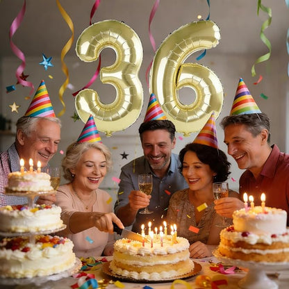 40 Inch Number 36 Balloons for 36th Birthday Party Decorations, 0-100 Champagne - Image 2