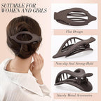 Obeoby 8 Pcs Flat Hair Clips for Women, 4 Types French Flat Claw Clips Hair Barrettes Accessories Large Medium (Off-white, Dark Brown)