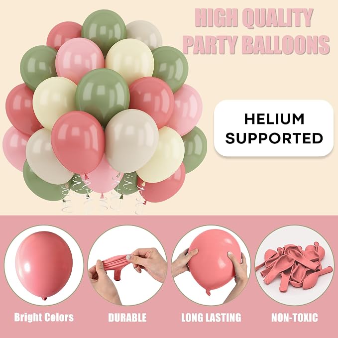 Dusty Green Pink Beige Balloons Light Pink Yellow Mist Sage Cream Peach Balloon - Image 6