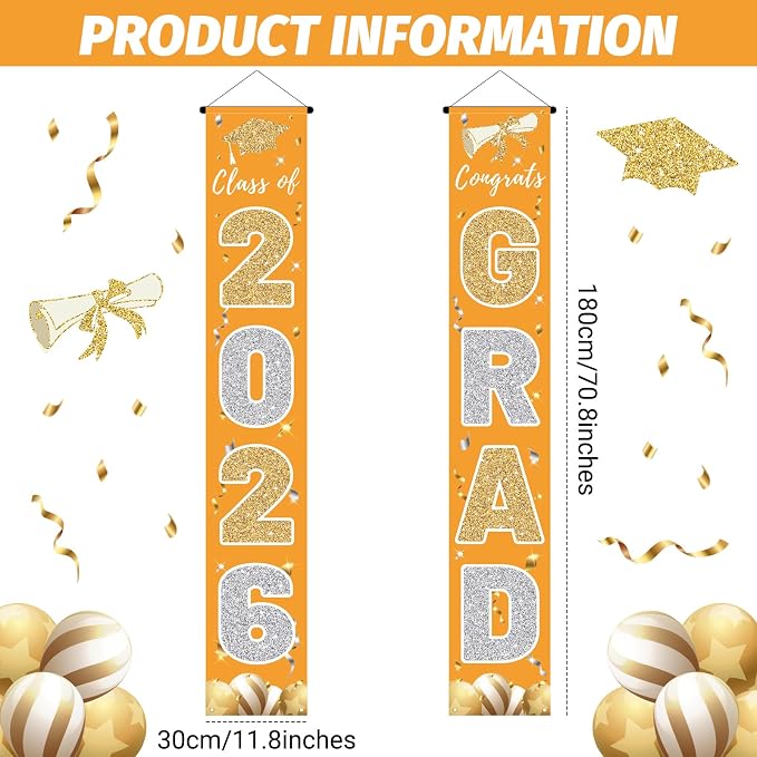 Graduation Decorations 2026, Class of 2026 Banner Congrats Grad | Porch Sign - Image 2