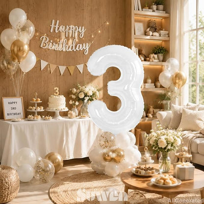 SUWEN 40 Inch White Large 3 Balloon Number Big Foil Helium Numbers 0-9 | Giant - Image 7