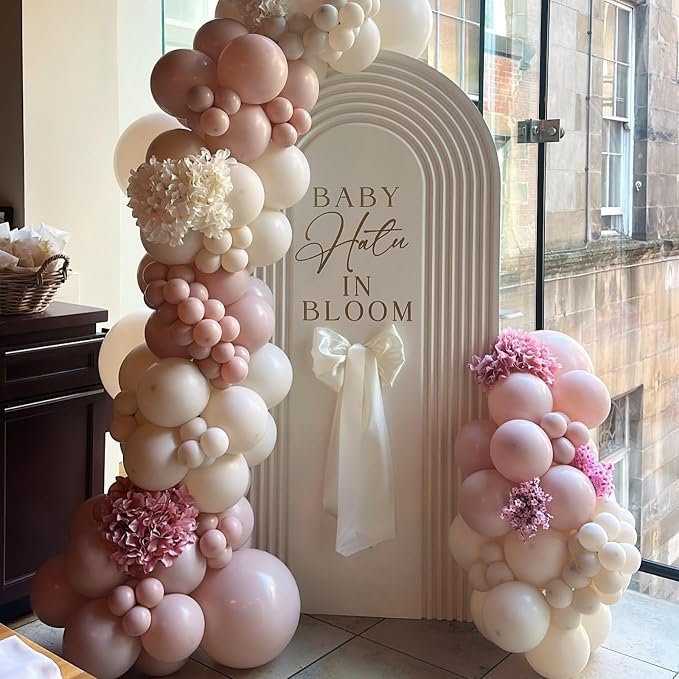 Pink and White Balloons, 12 Inch Double Stuffed Pearl Dusty Blush Baby Light - Image 7
