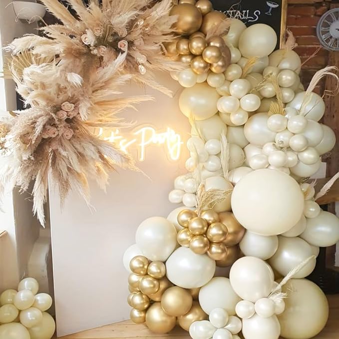 PartyWoo Neutral Balloon Arch Kit 142pcs Gold and Sand White Balloons | Beige - Image 6