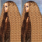 AMIRTY Ombre Lace Front Wigs Human Hair Pre Plucked Honey Blonde 4/27 Highlight Deep Wave 13x6 Lace Front Wig with BabyHair Drawstring Wig Human Hair Lace Frontal Human Hair Wigs for Women