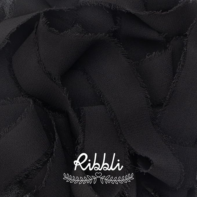 Ribbli Black Ribbon 1 Inch x 3 Rolls Total 24 Yards Handmade Fringe Chiffon - Image 2