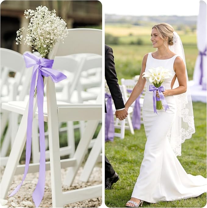 KINGLAKE Light Purple Satin Ribbon – 1-1/2 Inch x 2 Rolls Lavender Satin Ribbon - Image 5