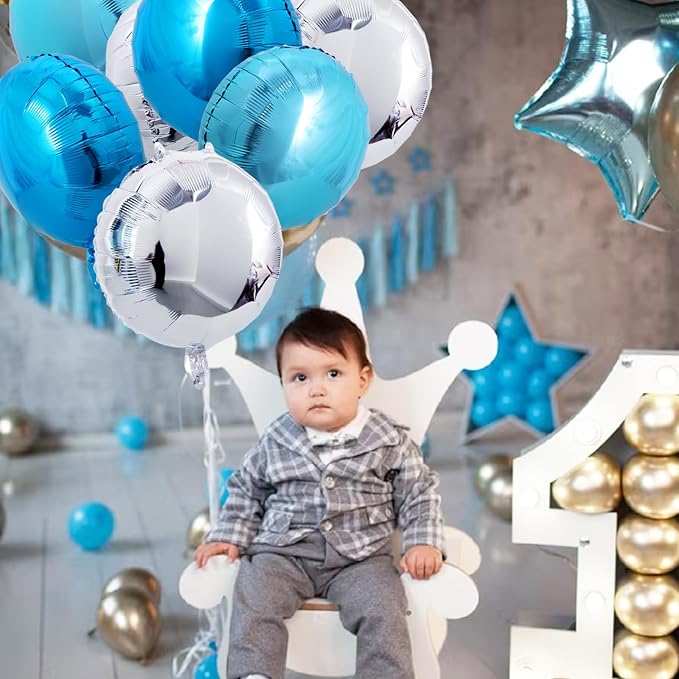 TONIFUL 30Pcs 18 Inch Balloons Large Blue and Silver Round Shape Foil Ballons - Image 3