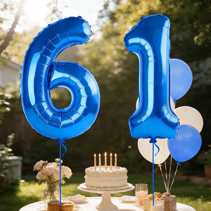 40 Inch Number 61 Balloons for 61st Birthday Party Decorations, 0-100 Dark Blue - Image 3