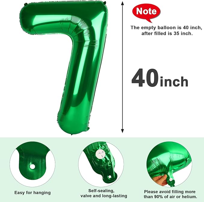 Number 7 Balloons Birthday Decorations, 40In Green Balloons - Image 7