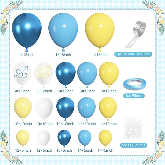 152Pcs Blue and Yellow Balloons Arch Kit Different Size | Lemon Metallic Pastel - Image 2