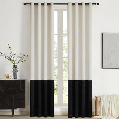 Modern Cream White Black Decorative Velvet Curtains 102 inches 2 Panels | Color by ModernShinyVelvetCurtains