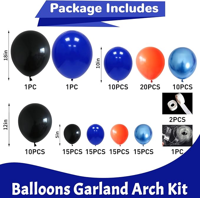 HILAVO Orange Blue Black Balloons Garland Arch Kit 112 Pcs Royal Navy Blue - Image 2