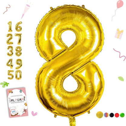 40 Inch Gold Number 8 Balloon, 8th Birthday Decoration Boys Girls | Large Self by Smlpuame