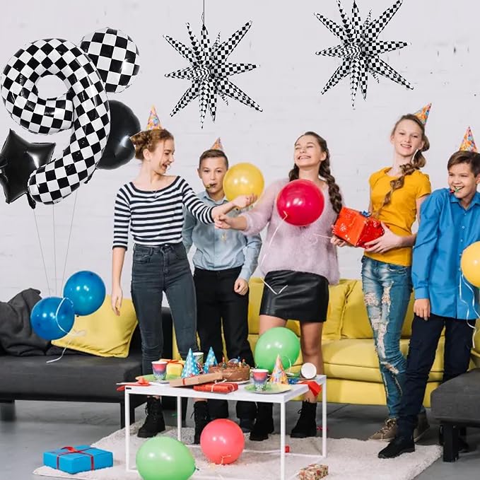 TONIFUL 9th Birthday Balloons Kit 40 Inch Checkered Number 9 Foil Balloon | - Image 3