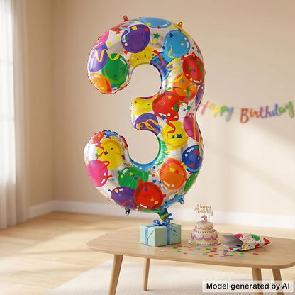 40 Inch Number 3 Balloon, Large Foil Mylar Number Balloon - Image 4