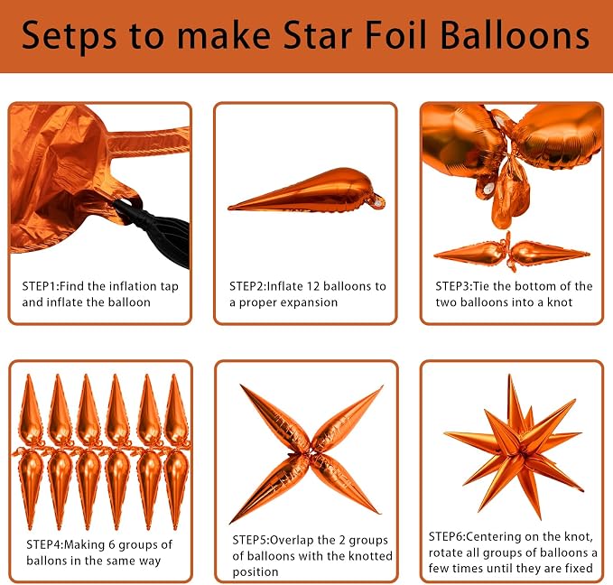 60Pcs Orange Star Balloons Foil Explosion Mylar Balloon 12 Point Spike Ballons - Image 8