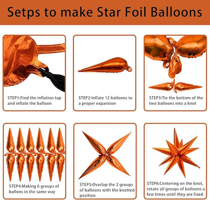 60Pcs Orange Star Balloons Foil Explosion Mylar Balloon 12 Point Spike Ballons - Image 8