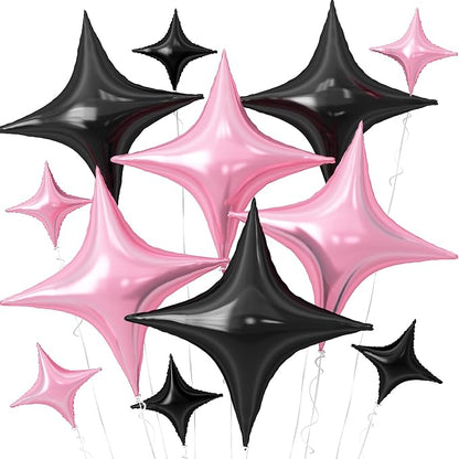 Pink Black Star Balloons, 26Inch and 10Inch Pink Black Quadrangle Helium Balloon by Adorely