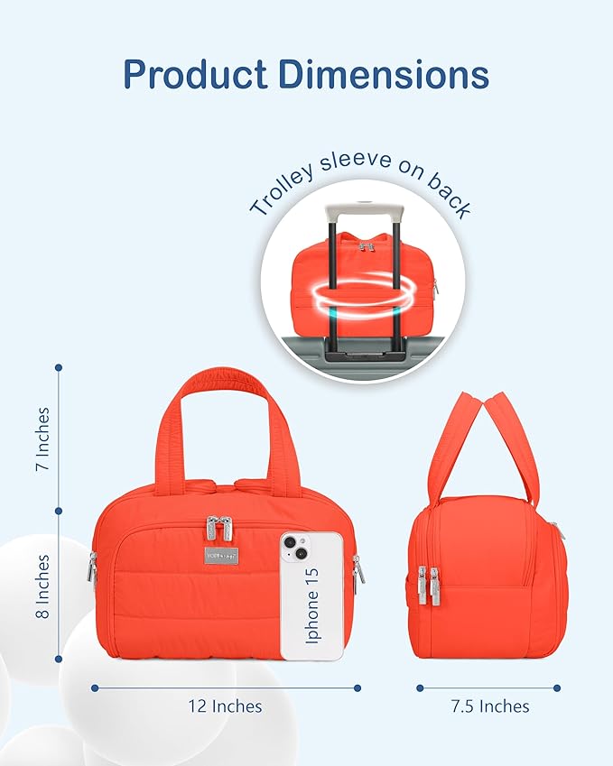 TOPDesign Travel Toiletry Bag for Women, Puffer Large Toiletry Bag, Lightweight Cosmetic Makeup Organizer with Handle for Traveling, Accessories, Essentials, Toiletries (Red Orange)