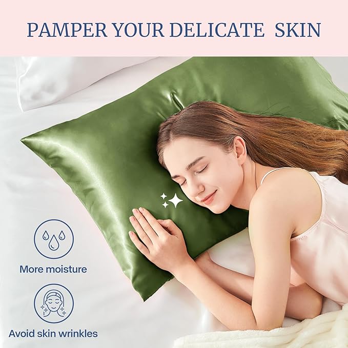 BEDELITE Satin Pillowcase for Hair and Skin, Super Soft Similar to Silk Pillow Cases 4 Pack with Envelope Closure, Cooling Pillowcases for Women Men (20"x26" Standard Size, Cedar Green)