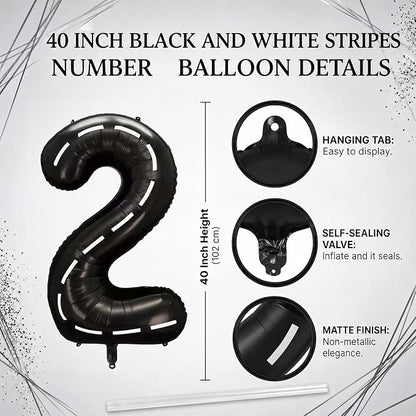Black and White Stripes Number 2 Balloon 40 Inch, Foil road sign Numeral | - Image 4