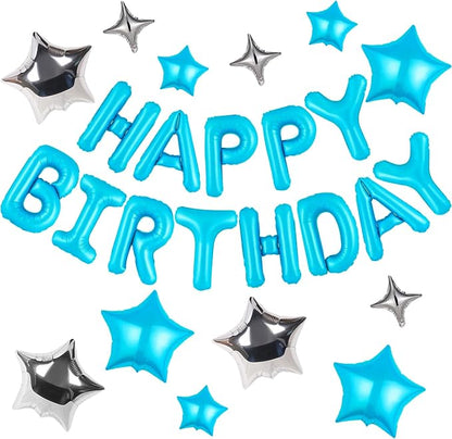 CANREVEL Happy Birthday Banner Decoration + 12Pcs Star Balloons, Light Blue | by CANREVEL