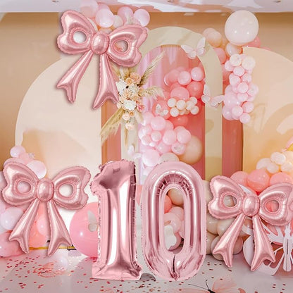 Bow Number 0 Birthday Balloons, 40”Pink Aluminum Foil Balloons Happy Birthday - Image 2