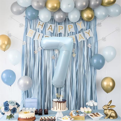 7th Birthday Balloons for Boys, Pastel Dusty Sky Blue Large Helium Mylar 7 - Image 6