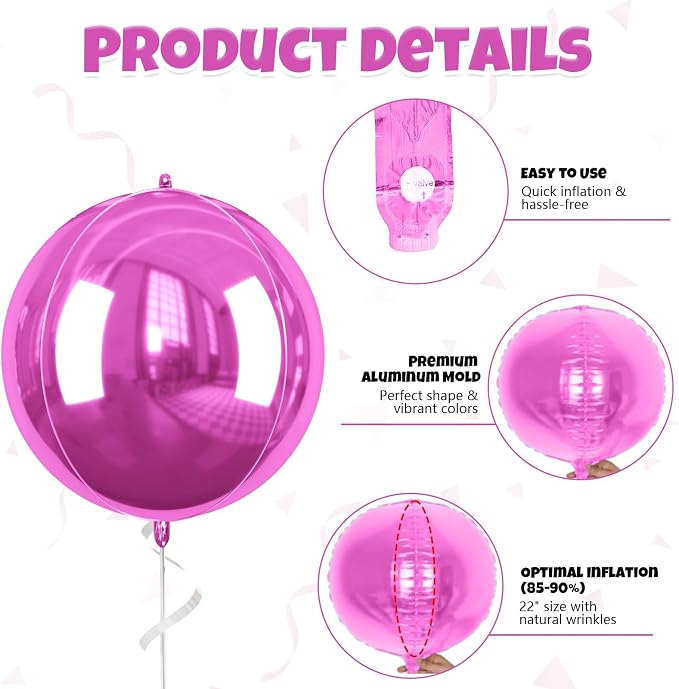 Green Pink Giant 4D Foil Balloons, 22 Inch Big Round Foil Balloon - Image 5