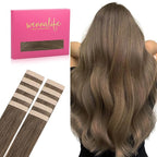 WENNALIFE Tape in Hair Extensions Human Hair Light Ash Brown Tape in Extensions, 10pcs 25g 18 inch Remy Invisible Tape Ins Straight Colored Soft Real Human Hair Tape in Extensions Refill Set