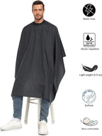 PERFEHAIR Pinstripe Barber Cape with Soft Silicon Neck Collar | Professional Hair Cutting Cape for Stylists & Adults | Hair & Water Repellent| Adjustable Snap Closure, 59" x 55", Black