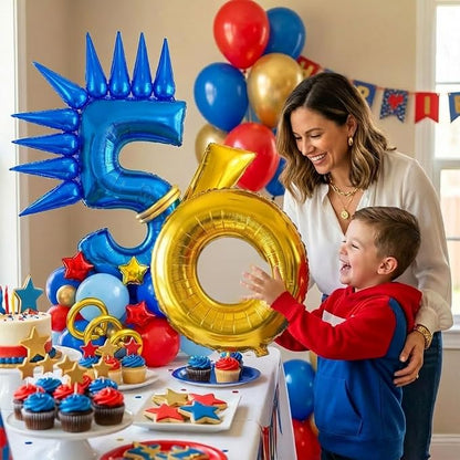 Speed Hedgehog 5th Birthday Balloon Centerpiece Set Royal Blue Red Gold Latex - Image 9