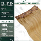 RUNATURE Blonde Clip in Hair Extensions, Human Hair Extensions Clip Ins, Remy Real Hair, Add Hair Length, Full Ends Clip in Extensions, Well Blended, 16 Inch 50g 3pcs #16P24 Golden Blonde Highlight