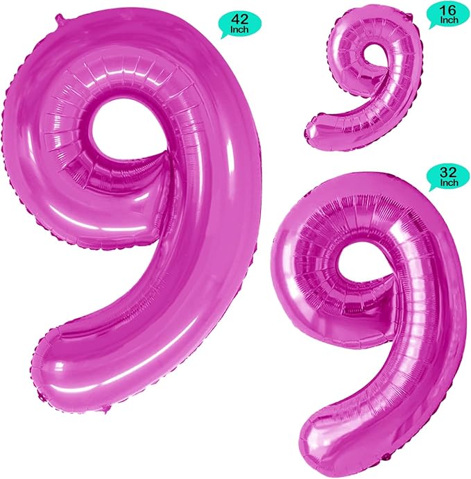 Hot Pink Foil Balloons Number 9, Huge Number Balloons - Image 2
