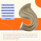 Full Shine Human Hair Extensions Tape Ins 22 Inch Color 16 Light Golden Blonde Highlighted 22 Blonde Tape in Hair Extensions Natural Remy Hair 20Pcs 50Grams Tape Extensions Human Hair