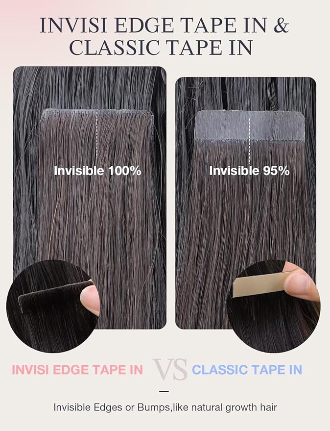 DOORES Invisi Edge Human Hair Extensions Tape in, Natural Black to Light Blonde 10pcs Injection Tapeins, 25g 18 Inch, Injected Tape in Extensions Virgin Human Hair