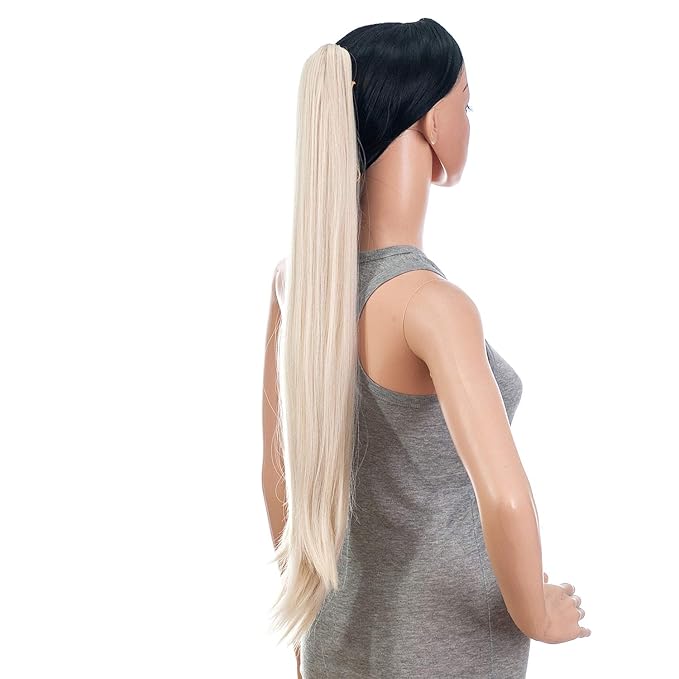 SWACC 28-Inch Long Straight Claw Clip Ponytail Extensions Synthetic Hair Extensions Ponytail Jaw Clip Hair Pieces for Women (Platinum Blonde)