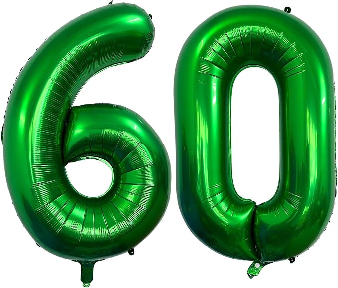 Dark Green 60 Number Balloons, 40 Inch Giant Number 60 Balloons Foil Mylar by Lovoir