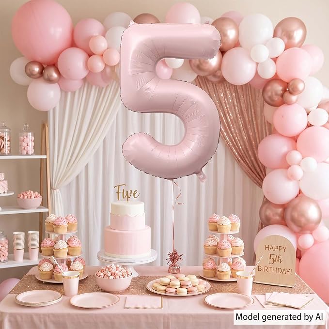 Baby Pink Number 5 Balloon 40 Inch, Pastel Foil Milestone Party Supplies | Soft - Image 7