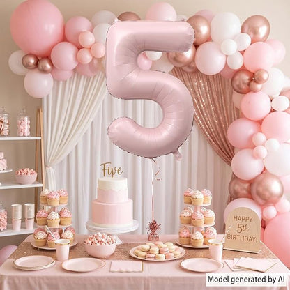 Baby Pink Number 5 Balloon 40 Inch, Pastel Foil Milestone Party Supplies | Soft - Image 7