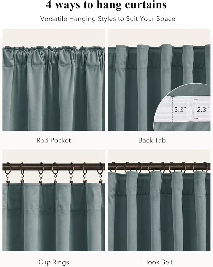 Dark Slate Velvet Curtains for Living Room, W52 x L108 inches, Back Tab Window - Image 2