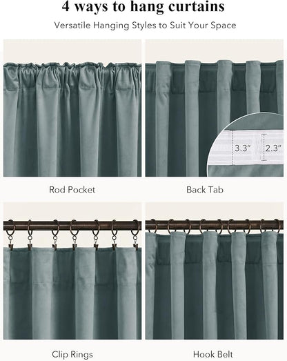 Dark Slate Velvet Curtains for Living Room, W52 x L108 inches, Back Tab Window - Image 2