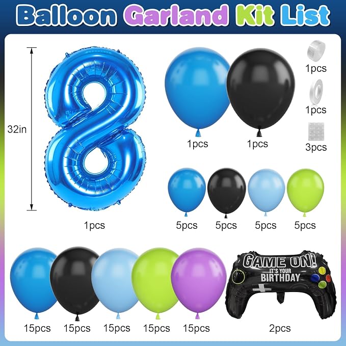 8th Birthday Video Game Balloons Arch Kit, Light Olive Green, Video Game Themed - Image 2