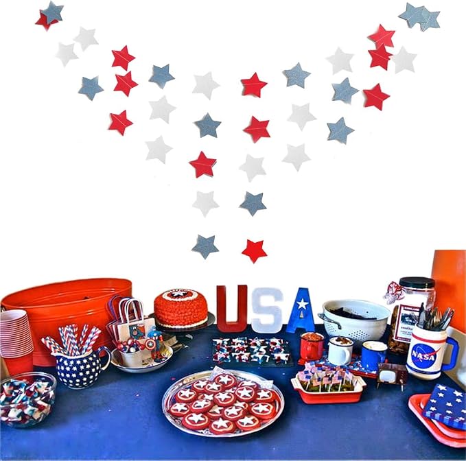6 Pack Patriotic Star Streamers Garland Red White Blue Bunting Banner Paper - Image 3